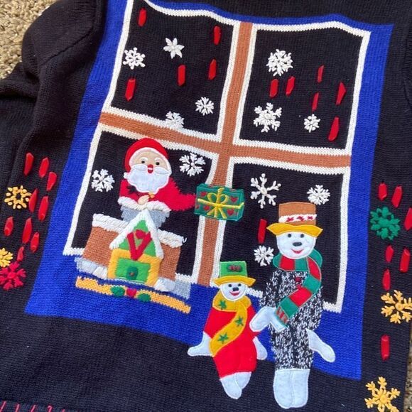 VTG Holiday Party Snow Flakes Snowmen Cardigan Ugly Christmas Sweater by Segue H - Picture 5 of 8